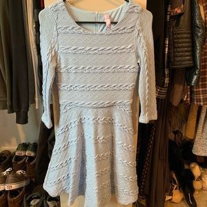 Baby blue quarter sleeve fit + flare dress